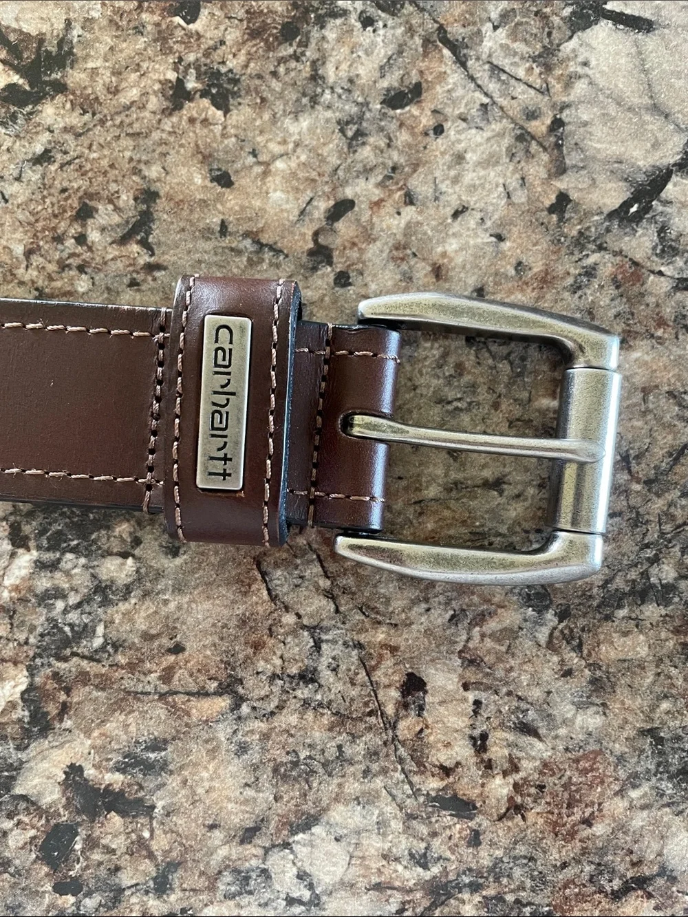Carhartt Men's Brown Leather Roller Belt 38 Brushed Metal Buckle Western Work